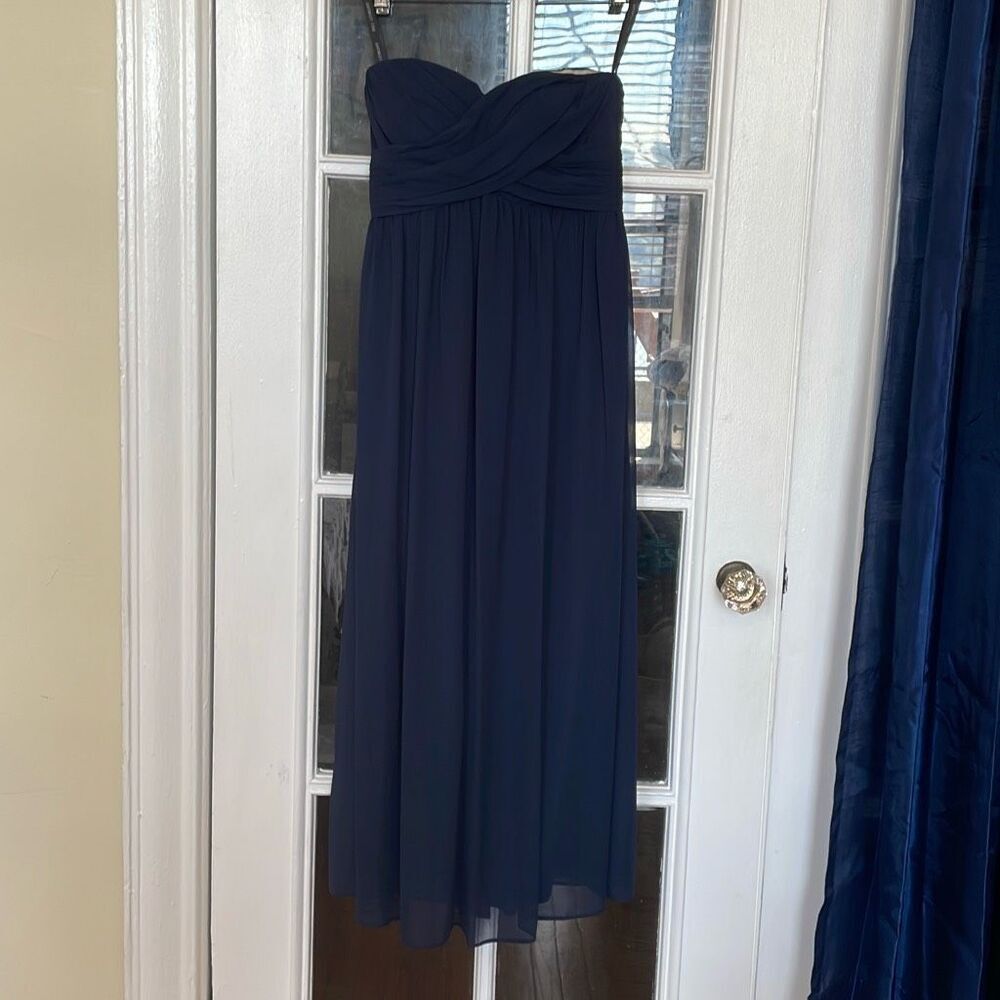 Bill levkoff strapless sweetheart dark navy blue gown prom dress maxi size 10